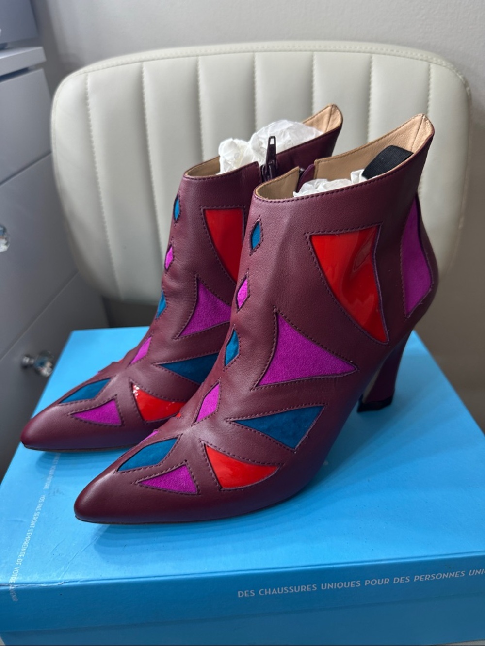 Fluevog Twist Waltz Burgundy Ankle Boots New in Box NWT - Picture 5 of 7